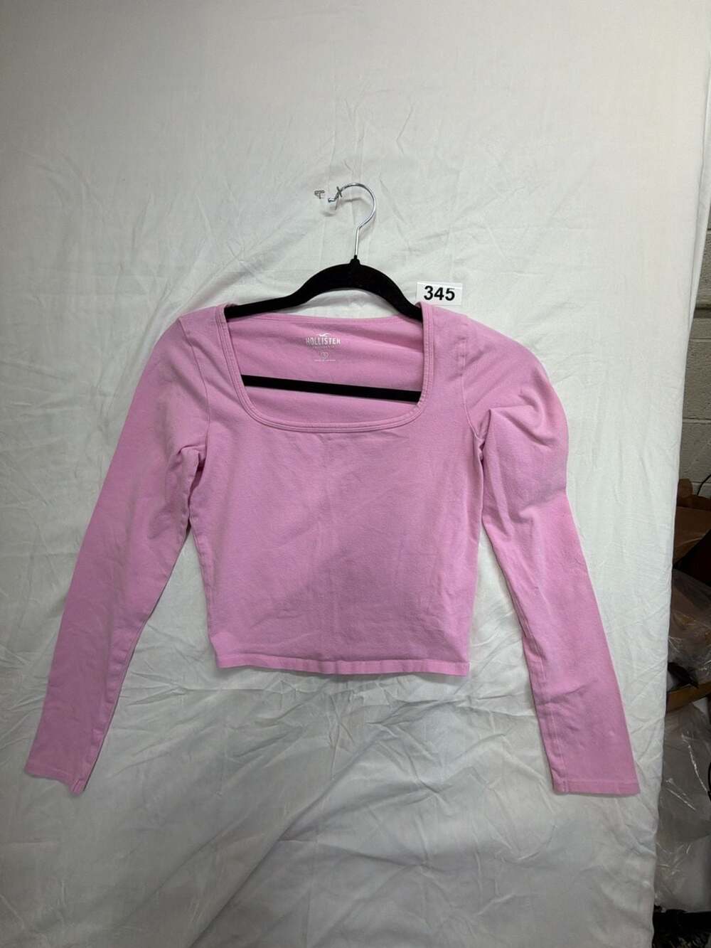 Hollister Pink Square Neck Long Sleeve Crop Top Size S